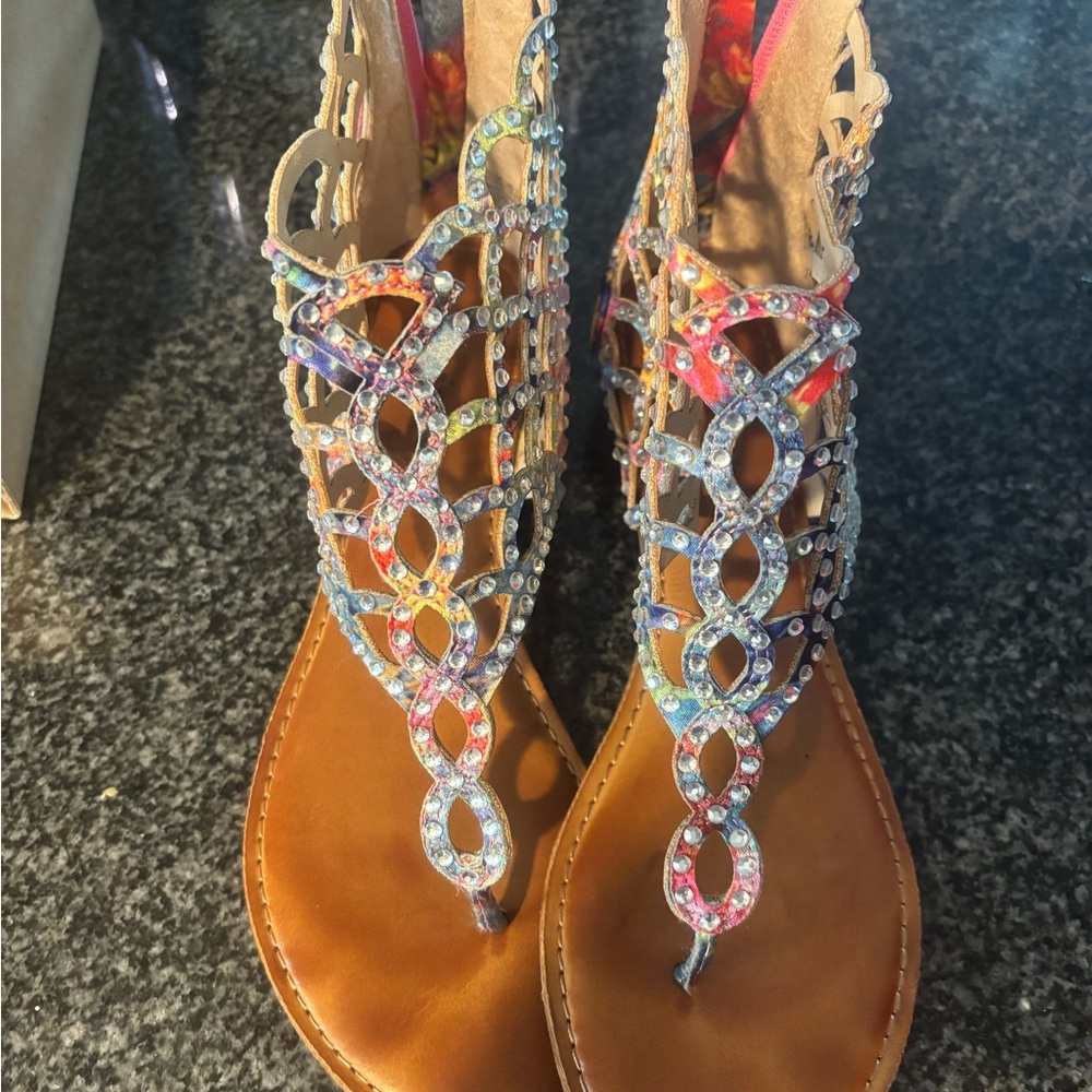 Zigi Soho Brown Sandals with Jeweled Design
